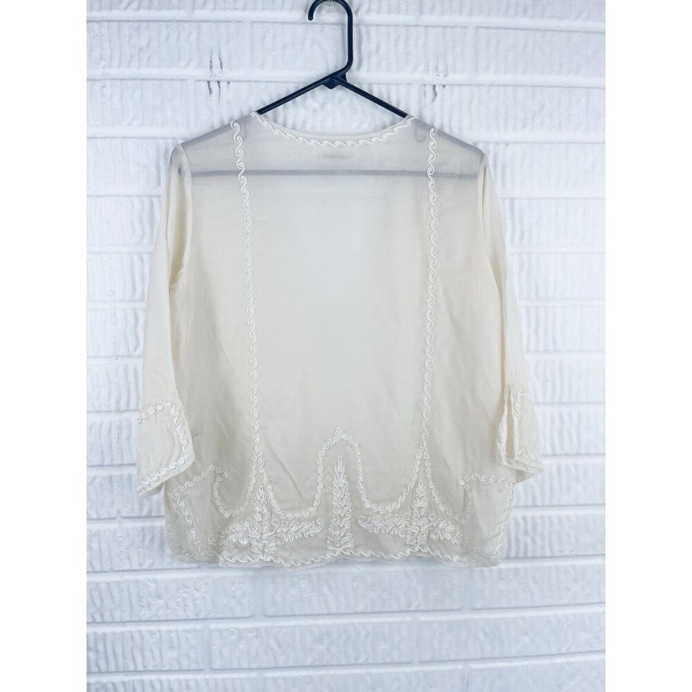 The Great Shirt Womens Size S Embroidered 3/4 Sleeve Silk Blouse Boho Sheer - Picture 3 of 11